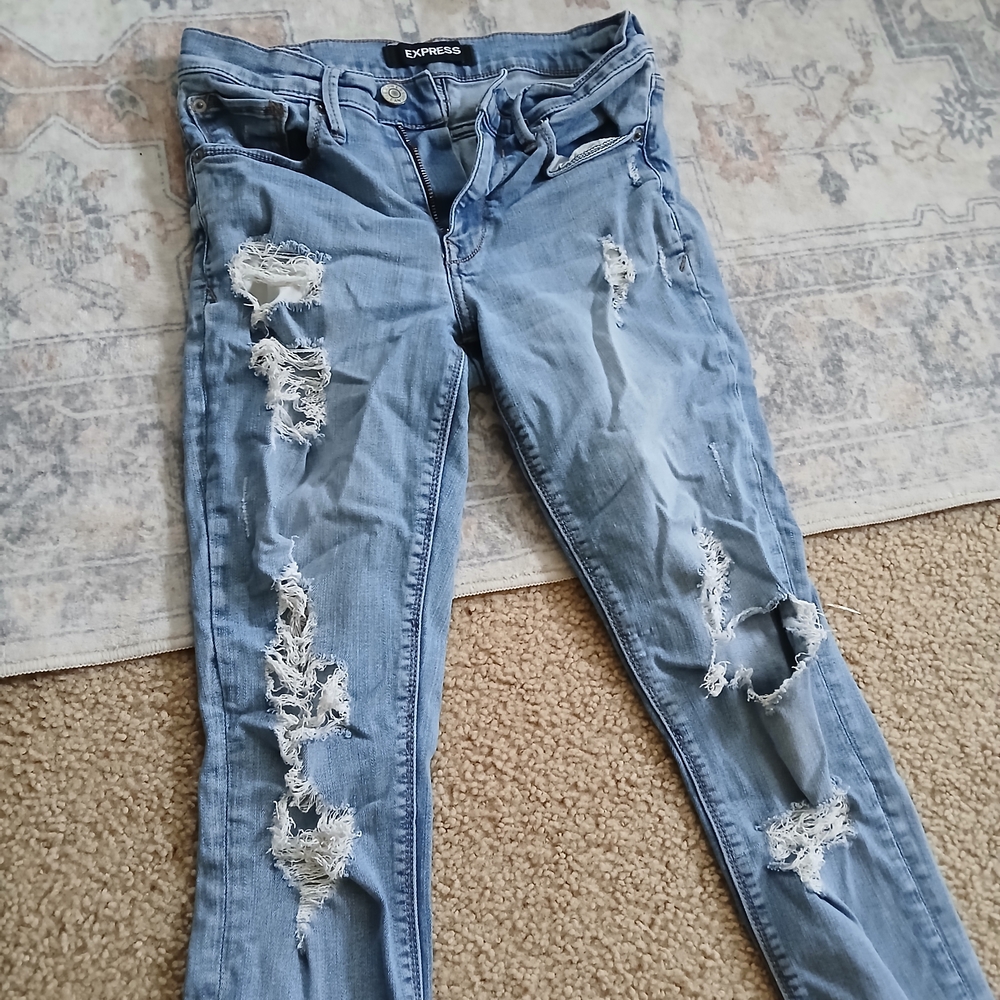 Express Light Blue Ripped Skinny Jeans